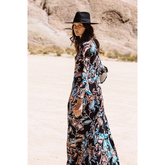 Rachel Pally Harlow Maxi Wrap Dress NWT Size M Black Floral Long Sleeve V-Neck - Picture 5 of 11